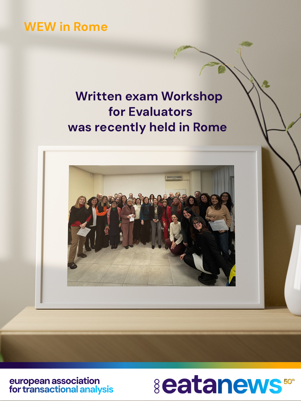 On January 30th, I, Mara Scoliere, and Sylvie Rossi, representing the PTSC, had the pleasure to lead the WEW in Rome at the IRPIR headquarters, where we welcomed guests. We had 38 participants—TSTA, CTA TS, PTSTA, and CTA—from various cities, representing all the Italian Associations. In a warm, participatory atmosphere, we worked in the spirit of belonging and sharing the principles of EATA and our professional standards.
Thank you for your participation
Mara Scoliere