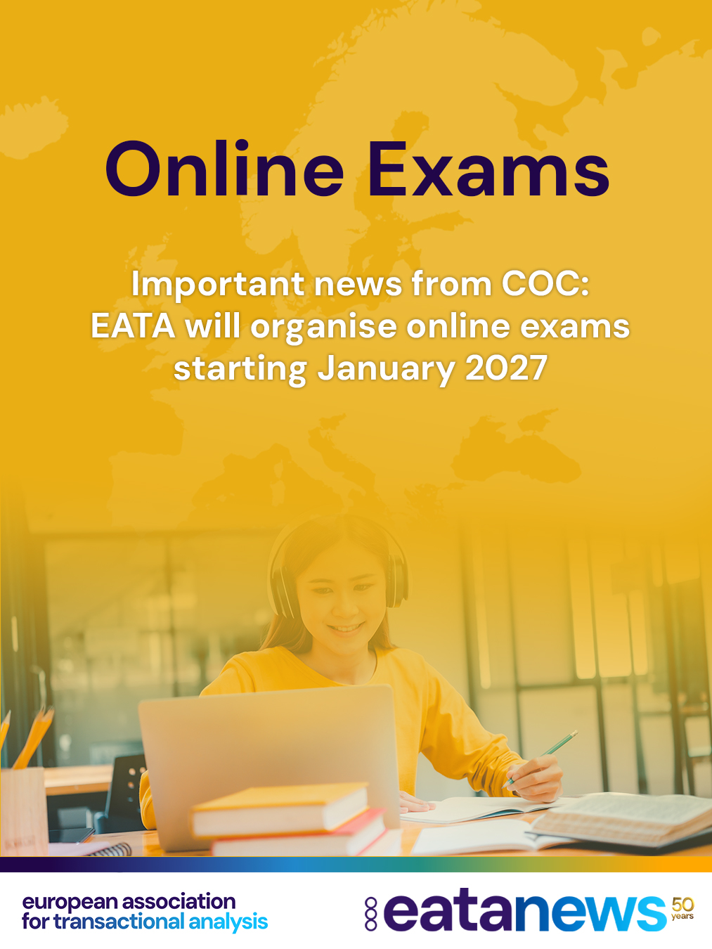 😊 EATA is very pleased to announce the possibility for our members to take their CTA exam, their CTA Trainer examination (TOE only) as well as their TSTA examination (TOE only) online on Friday, January 29th, 2027. The complete TSTA-Teach and TSTA-Supervision exams as well as CTA-TS Teach and Supervision exams will be possible as from January 2028.
🌍 This means that as from 2027, both ITAA and EATA adopt the two-fold approach to their examination and certification system: on-site and online.
💡 EATA believes that extending the range of opportunities for members to take exams also takes into consideration possible financial restrictions, mobility issues, other DEIA needs and much needed ecological aspects of not having to travel.
🧭 The online examinations will follow the on-site procedures as closely as possible to ensure the same high-quality standards as the on-site examinations, which will also continue to be run.
👩💻 We hope that experienced on-site examiners will make themselves available for the online exams. A special technical Zoom meeting will be held beforehand to give online examiners the opportunity to get acquainted with Zoom.
🤝 EATA is especially grateful to ITAA and the members of the International Board of Certification (IBOC) for their generous support and for sharing their extensive online exam experience.
📩 If you wish to apply for an online CTA exam, please send your CTA oral exam application (form 13.7.3) to the Language Coordinator of your language group.
📨 For TSTA candidates who wish to apply for their TOE exam, please send your TSTA oral exam application (form 13.12.4) to the EATA Supervising Examiner.
coc.exam.administrator@eatanews.org
📄 CTA-TS candidates who wish to apply for their TOE exam, please send your exam application (form 13.11.3) to the EATA Supervising Examiner.
coc.supervising.examiner@eatanews.org
🔎 Please always refer to the EATA website for the latest information about the examination calendar and to the latest edition of the handbook on the EATA website where you can find also contacts for further questions (Mayke&Nikki).
🎉 We look forward to welcoming you to the online exams in January 2027.